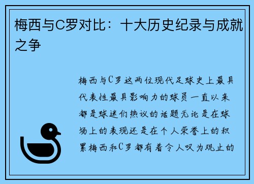 梅西与C罗对比：十大历史纪录与成就之争